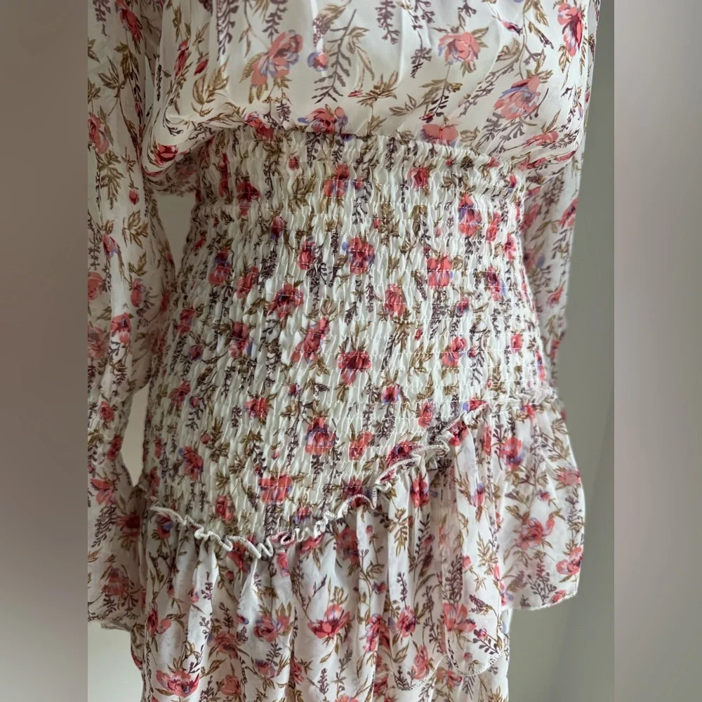 Princess Polly Floral Smocked Ruffle Layered Skirt Long Sleeve Dress ~ Size 2 - Picture 7 of 14
